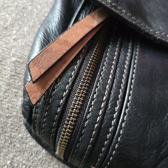 Fossil Morgan Handbag Traveler Pebble Black Topzip Leather Crossbody Messenger - Picture 3 of 16